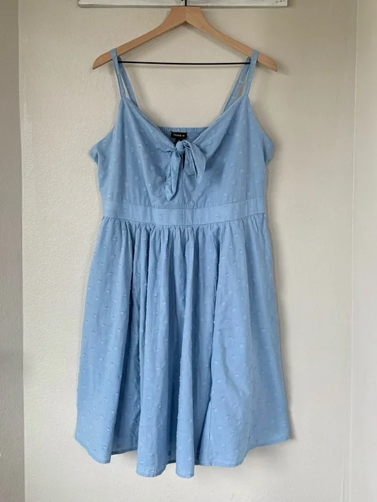 TORRID 1 Mini Embroidered Challis Tie Front Skater Pocket Dress Blissful Blue 1X - Picture 4 of 15
